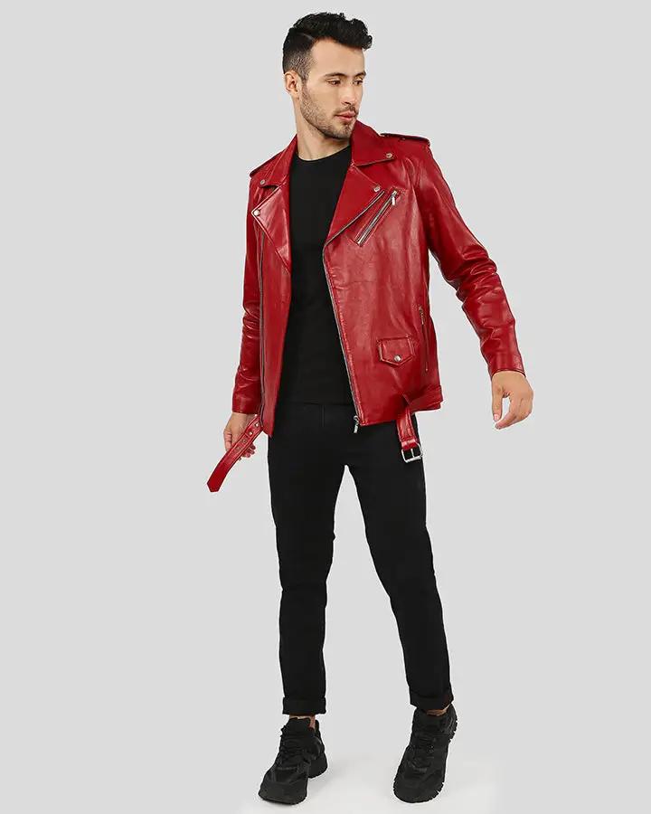 Pygmalion forholdet mentalitet Mens Merrick Red Biker Leather Jacket - NYC Leather Jackets