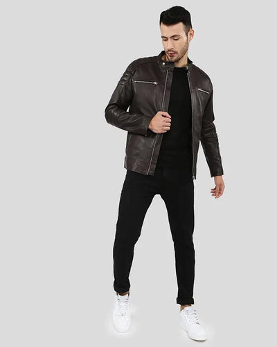 Mason Brown Quilted Racer Leather Jacket