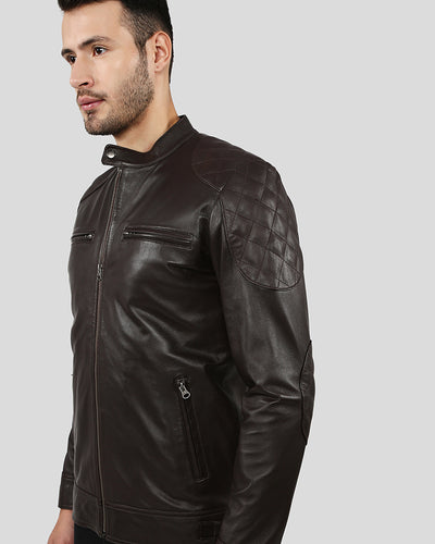 Pike Brown Quilted Racer Leather Jacket