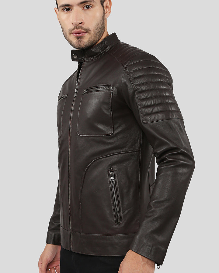 Astro Brown Racer Quilted Leather Jacket 1
