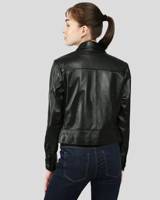 Back view of Lorelei black leather jacket