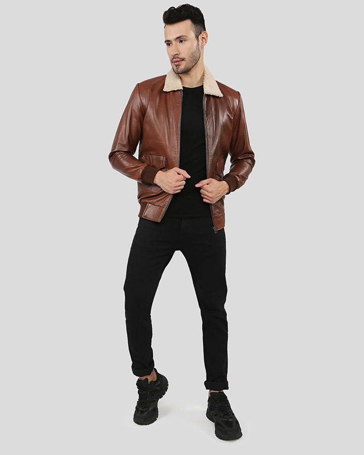 Men Marcel Brown Bomber Leather Jacket - Bomber Flight Leather Jackets - 100% Real Lambskin - NYC Leather Jackets Men Marcel Brown Bomber Leather Jacket - Bomber Flight Leather Jackets - 100% Real Lambskin - NYC Leather Jackets