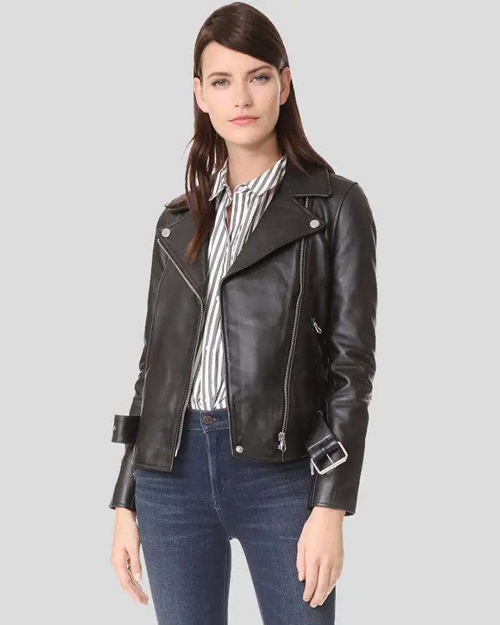 Sandra Black Biker Leather Jacket 1