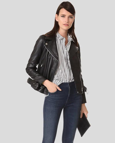 Sandra Black Biker Leather Jacket 4