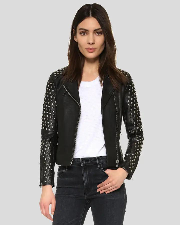 Taliyah Black Studded Leather Jacket 1