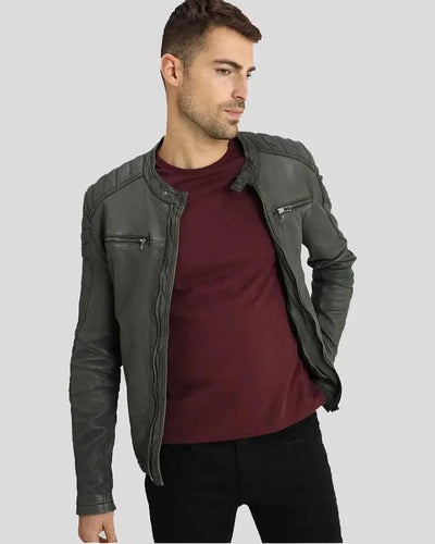 Buck Grey Biker Genuine Leather Jacket