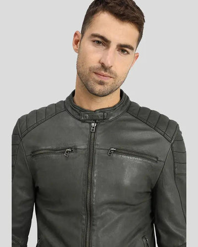 Buck Grey Biker Genuine Leather Jacket