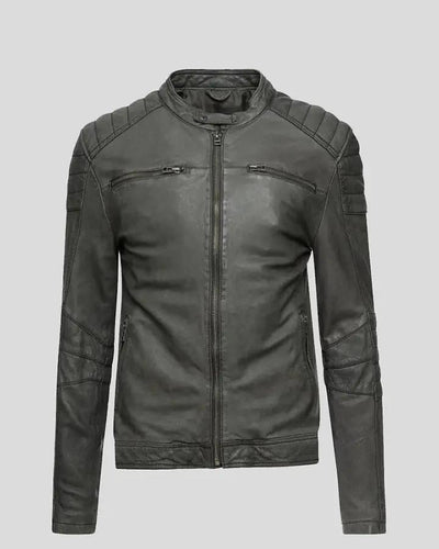 Buck Grey Biker Genuine Leather Jacket