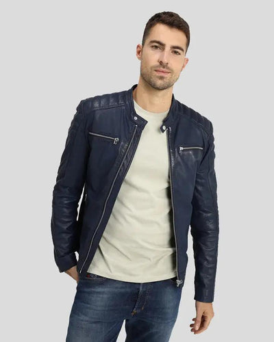 Olin Blue Biker Leather Jacket