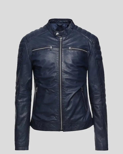 Olin Blue Biker Leather Jacket