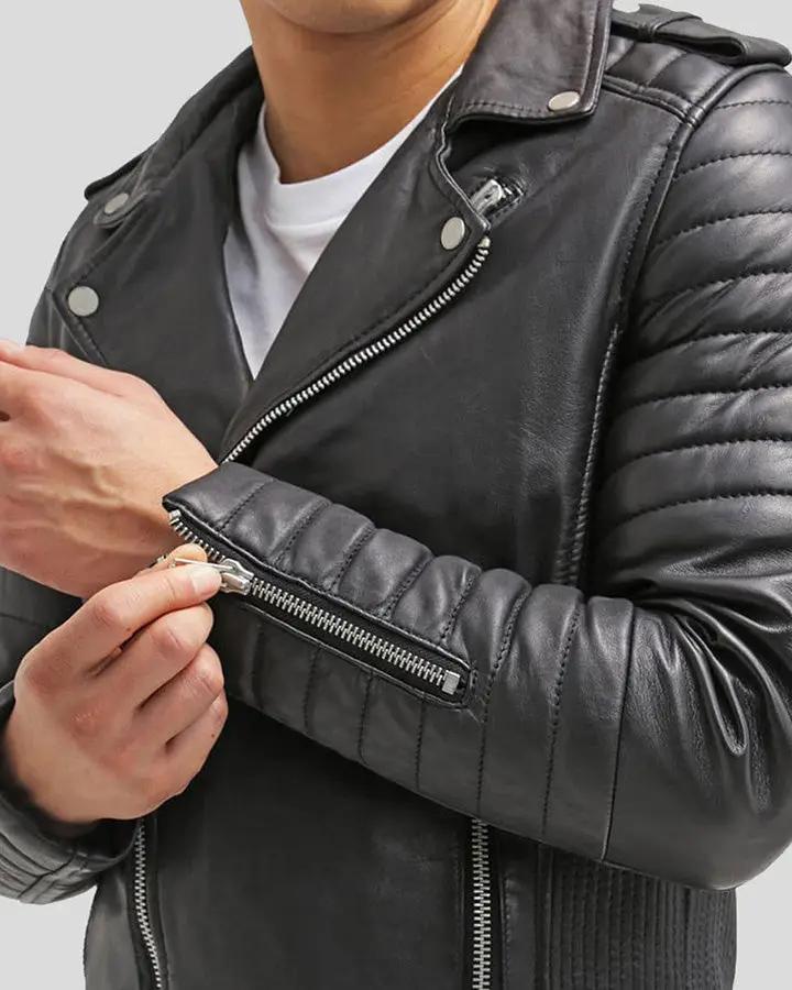 Slim-Fit Leather Biker Jacket