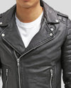 Cain Black Slim Fit Biker Leather Jacket