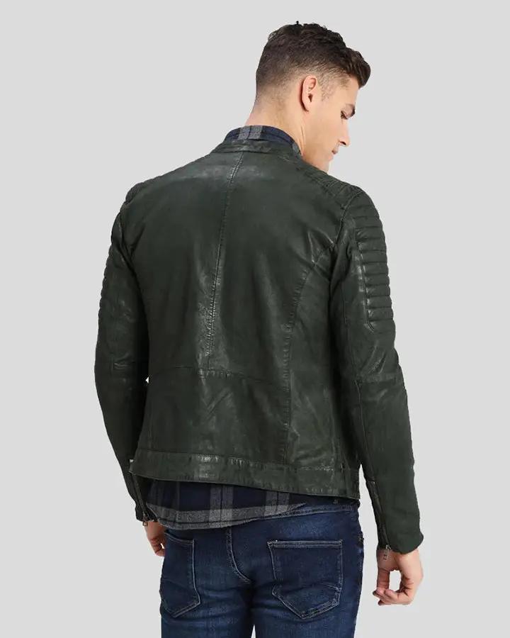Mens Cleo Green Biker Leather Jacket - NYC Leather Jackets