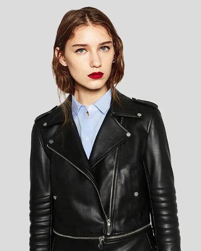 Elise Black Biker Leather Jacket 2