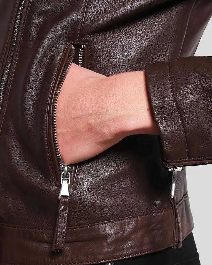 Luna Brown Biker Leather Jacket 3