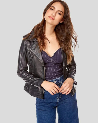 Mya Black Biker Leather Jacket