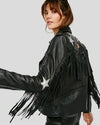 Sloane Black Biker Leather Jacket Tassels