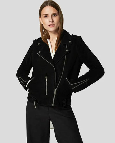 Gracie Black Suede Biker Leather Jacket