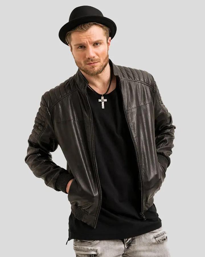 Mens Mosh Black Bomber Leather Jacket - NYC Leather Jackets