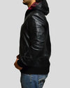 Shane Black Bomber Leather Jacket Hooded