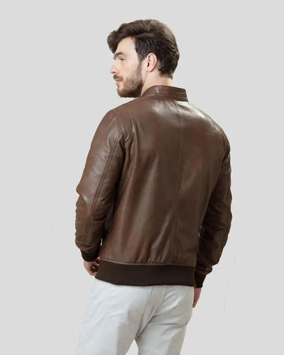 Men Bruce Brown Bomber Leather Jacket - Brown Leather Jackets - 100% Real Lambskin - NYCLeatherJackets