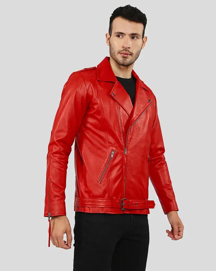Mens Buel Red Motorcycle Leather Jacket - NYC Leather Jackets