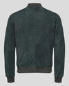 Lucy Dark Green Suede Bomber Leather Jacket
