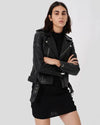Frejya Black Biker Leather Jacket