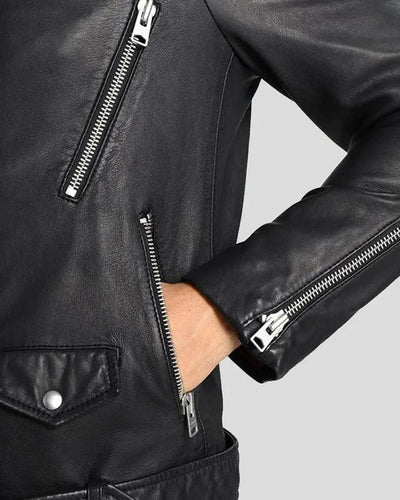 Lupe Black Removable Hooded Leather Jacket