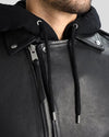 Lupe Black Removable Hooded Leather Jacket