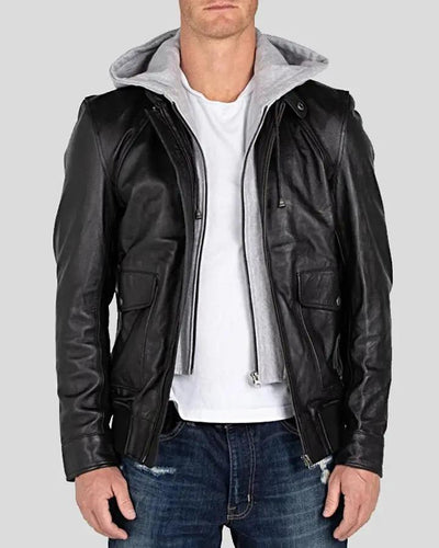 Marc Black Removable Hooded Leather Jacket