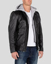 Marc Black Removable Hooded Leather Jacket