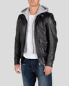 Marc Black Removable Hooded Leather Jacket