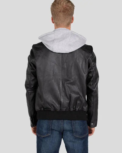 Marc Black Removable Hooded Leather Jacket