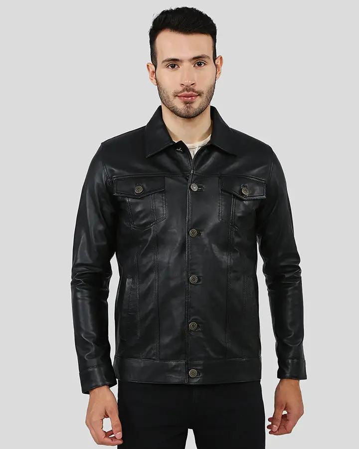 Men's Denim Biker Motorcycle Jacket Black Real Leather Sleeves like HD  Style