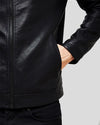 Eric Black Leather Racer Jacket