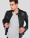 Greg Black Leather Racer Jacket