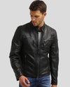 Jose Black Leather Racer Jacket