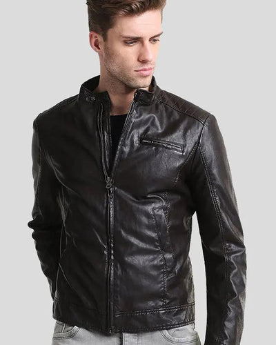 Mark Black Lambskin Leather Racer Jacket