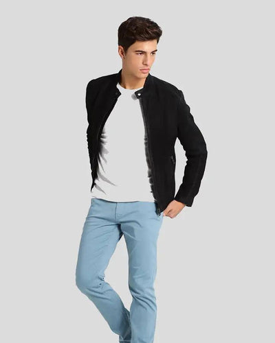 Rey Black Suede Racer Leather Jacket