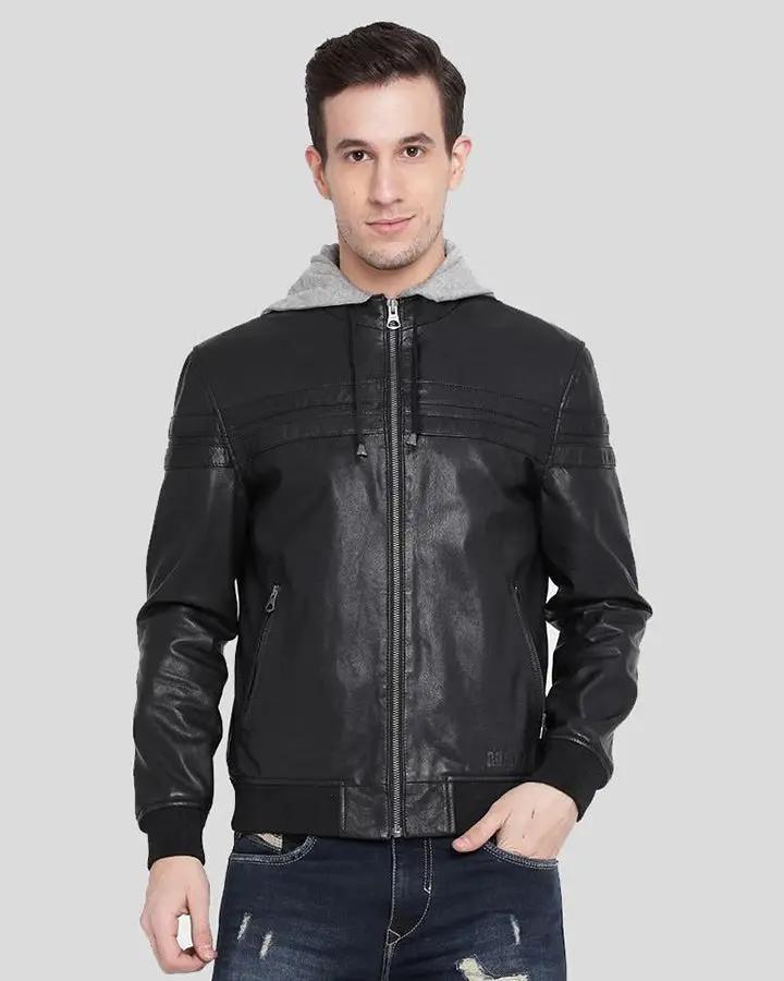Brice Black Hooded Leather Jacket