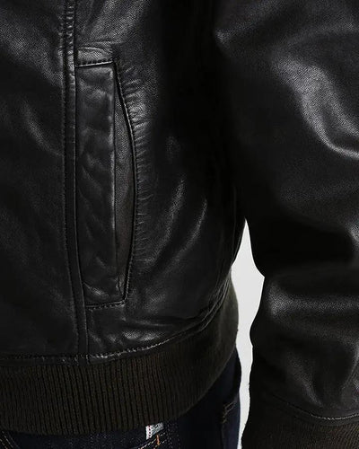 Chet Black Hooded Genuine Leather Jacket