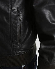Chet Black Hooded Genuine Leather Jacket