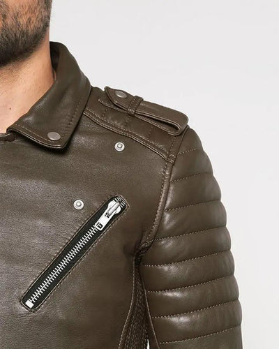 Mac Army Green Quilted Leather Jacket