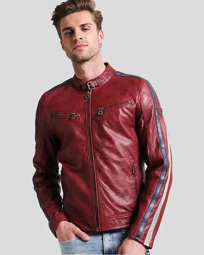 Steven Red Cafe Racer Leather Jacket