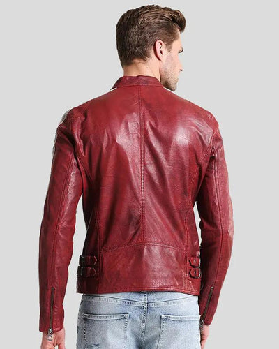 Steven Red Cafe Racer Leather Jacket