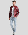 Steven Red Cafe Racer Leather Jacket