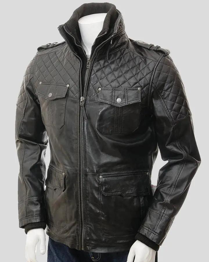 Ronn Black Quilted Leather Jacket