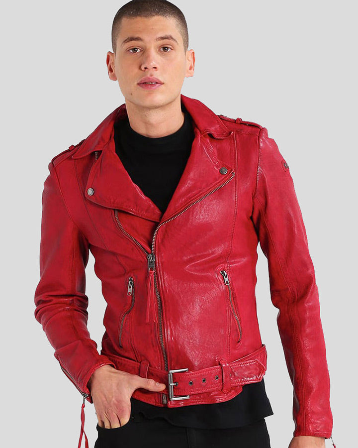 Garrett Red Motorcycle Leather Jacket
