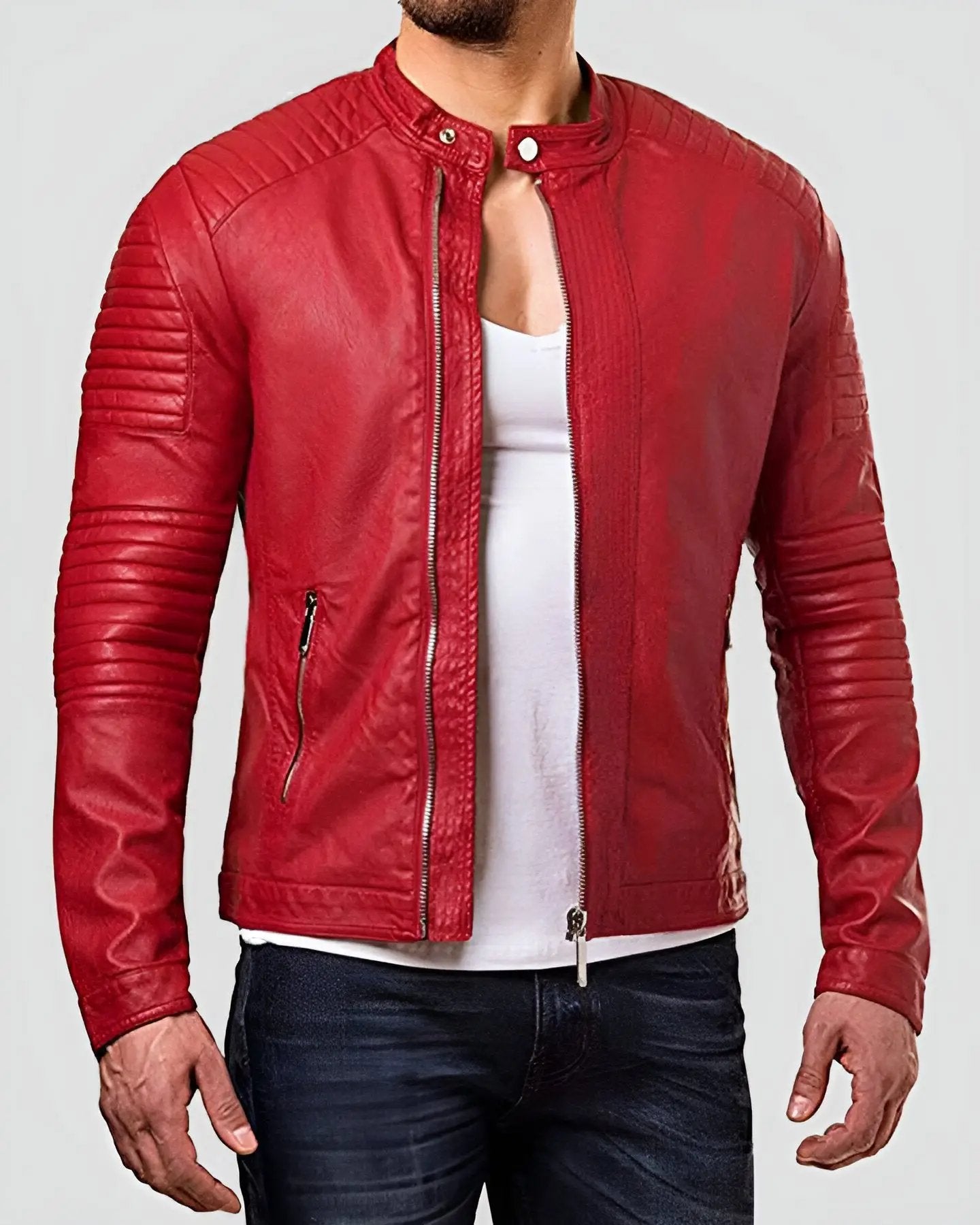 Mens Mateo Red Quilted Leather Jacket - NYC Leather Jackets